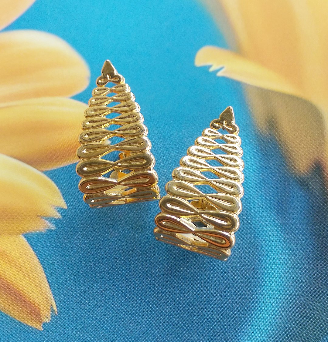Vintage Jewelry 西洋古董饰品 金色调 无限 针式耳环 - 耳环/耳夹 - 其他金属 透明