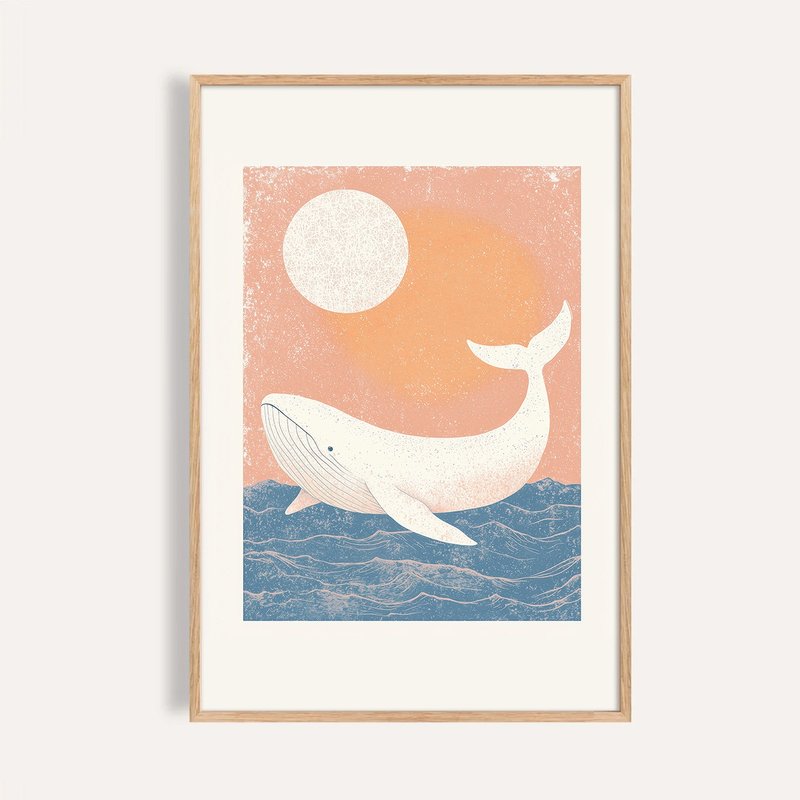 晚霞下的白鲸 Sunset Whale / 童话系列 海洋插画海报 挂画 - 海报/装饰画/版画 - 纸 
