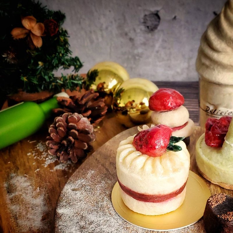 2020年 12月・中级课-冬季限定 草莓蛋糕2入组 - 编织/羊毛毡/布艺 - 羊毛 