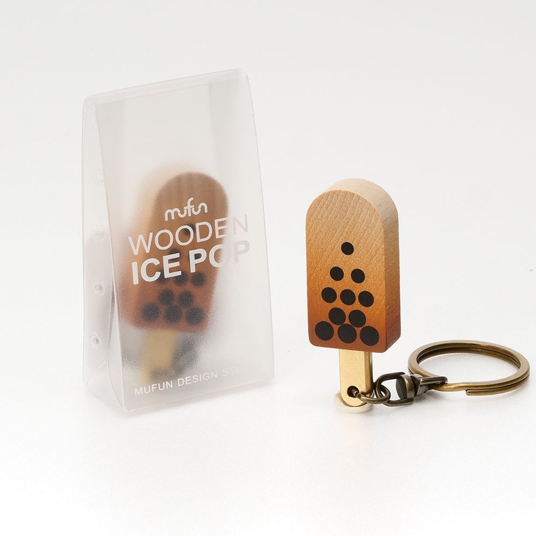 原木冰棒造型 ICE POP【珍珠奶茶】钥匙圈 - 钥匙链/钥匙包 - 木头 