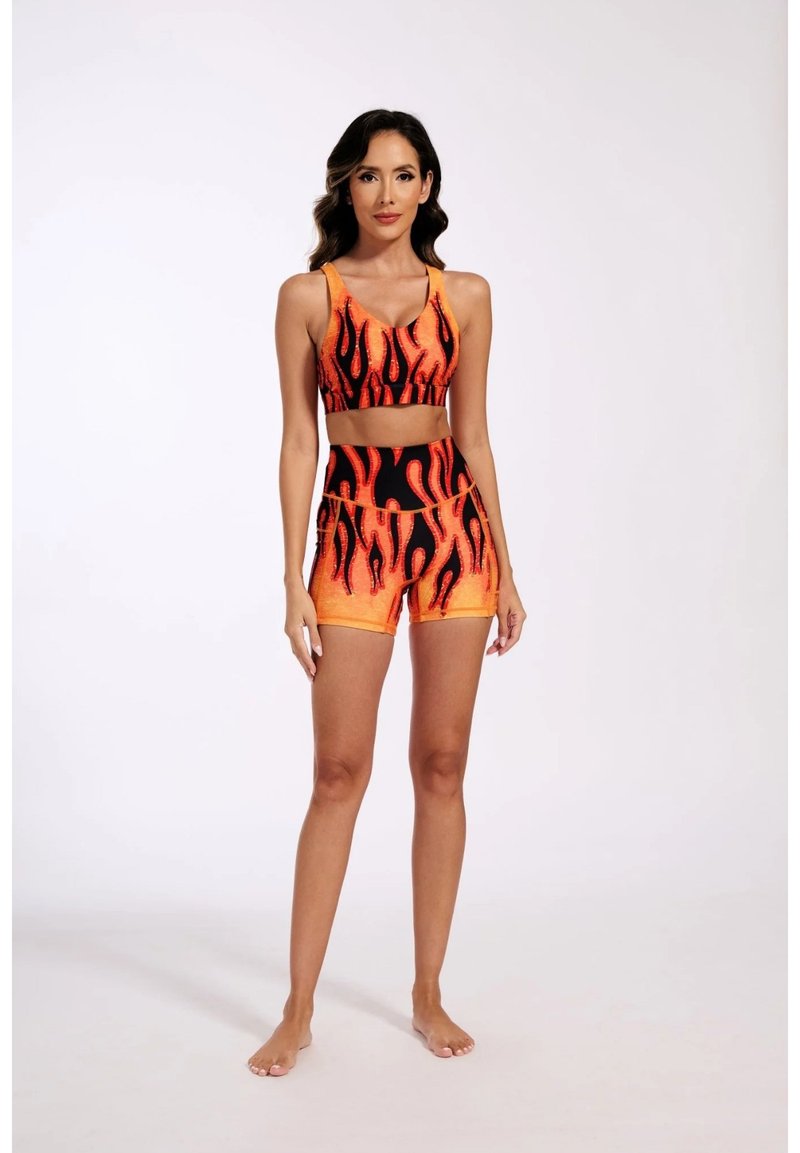 【SILVERWIND】特色烈焰印花高强紧身裤速干跑步健身瑜伽紧身裤 - 女装运动裤 - 精油 多色