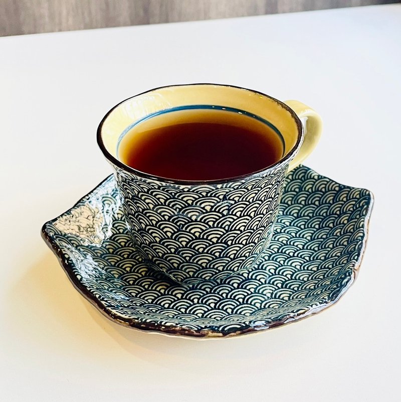 美浓烧-手绘青海波咖啡杯盘组 - 咖啡壶/周边 - 陶 蓝色