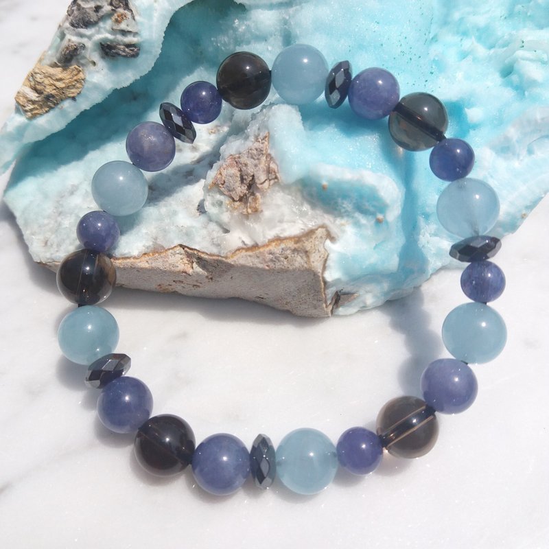 【水】水晶矿石手链 / 海蓝宝 x 赤铁矿 X 坦桑石 X 茶晶 - 手链/手环 - 水晶 蓝色