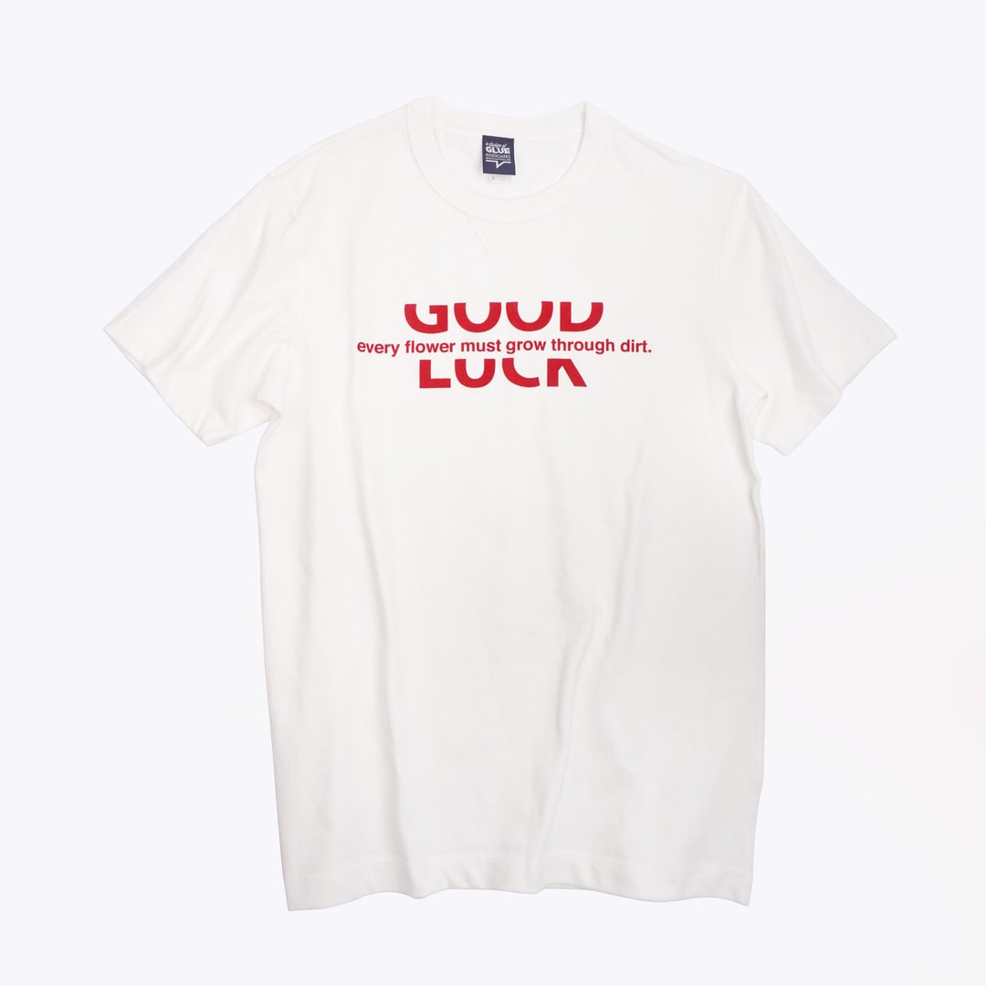 励志 GOOD LUCK 柔软刷毛无缝白TEE-红字 - 中性连帽卫衣/T 恤 - 棉 白色