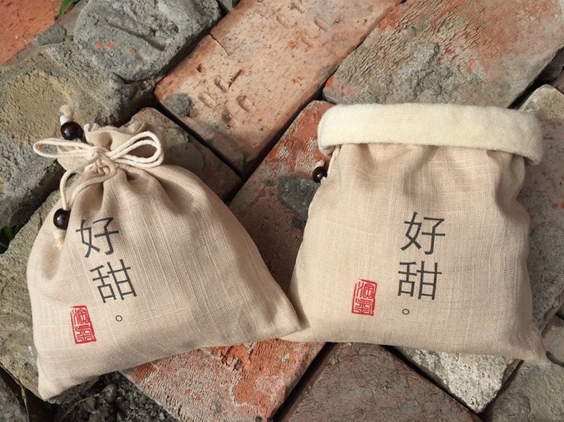 好甜。双层束口袋 - 零钱包 - 棉．麻 粉红色