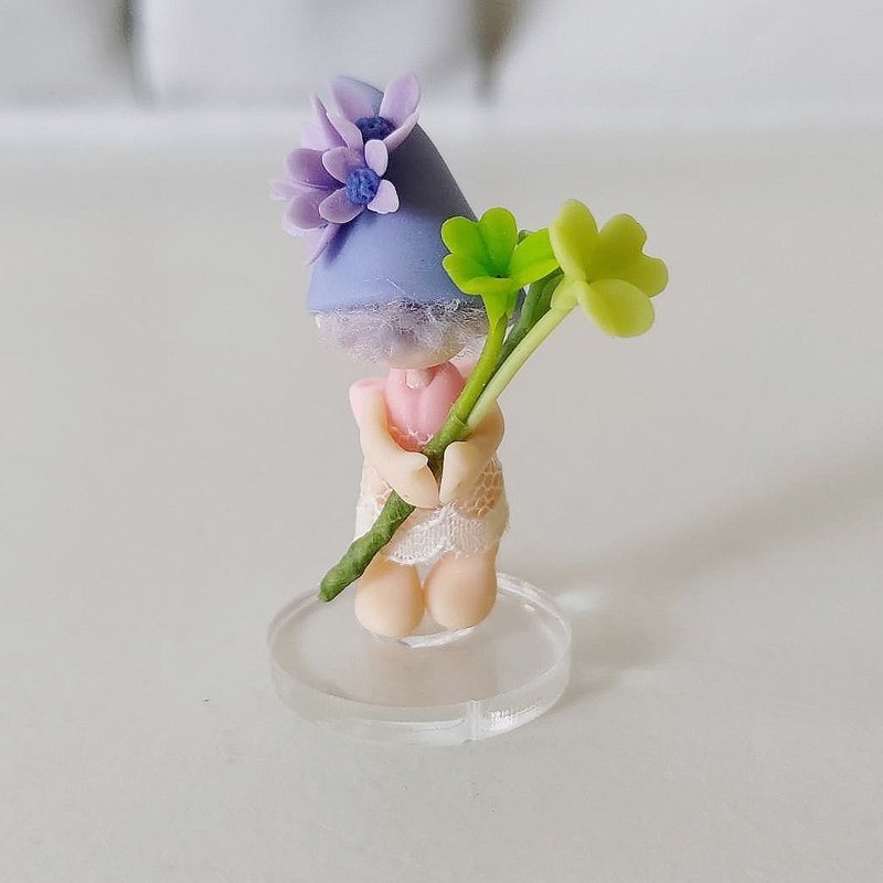 黏土手作 ATO09紫帽蕾丝小精灵(附幸运草及红萝卜) - 摆饰 - 其他材质 