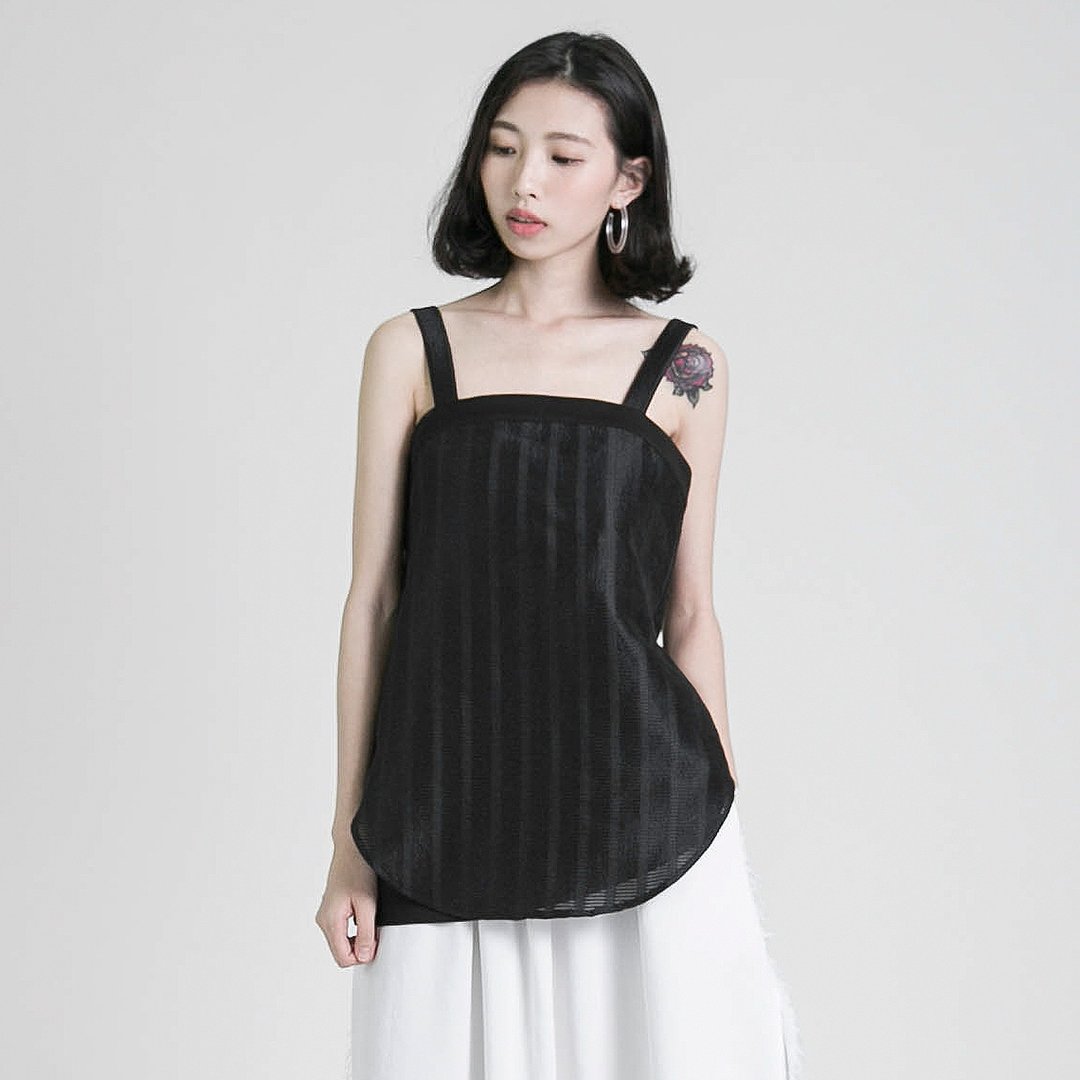 Whisper 呢喃拼接背心_8SF008_黑 - 女装背心 - 棉 黑色