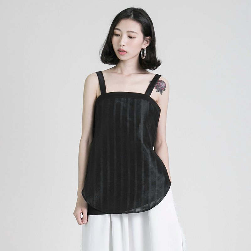 Whisper 呢喃拼接背心_8SF008_黑 - 女装背心 - 棉．麻 黑色