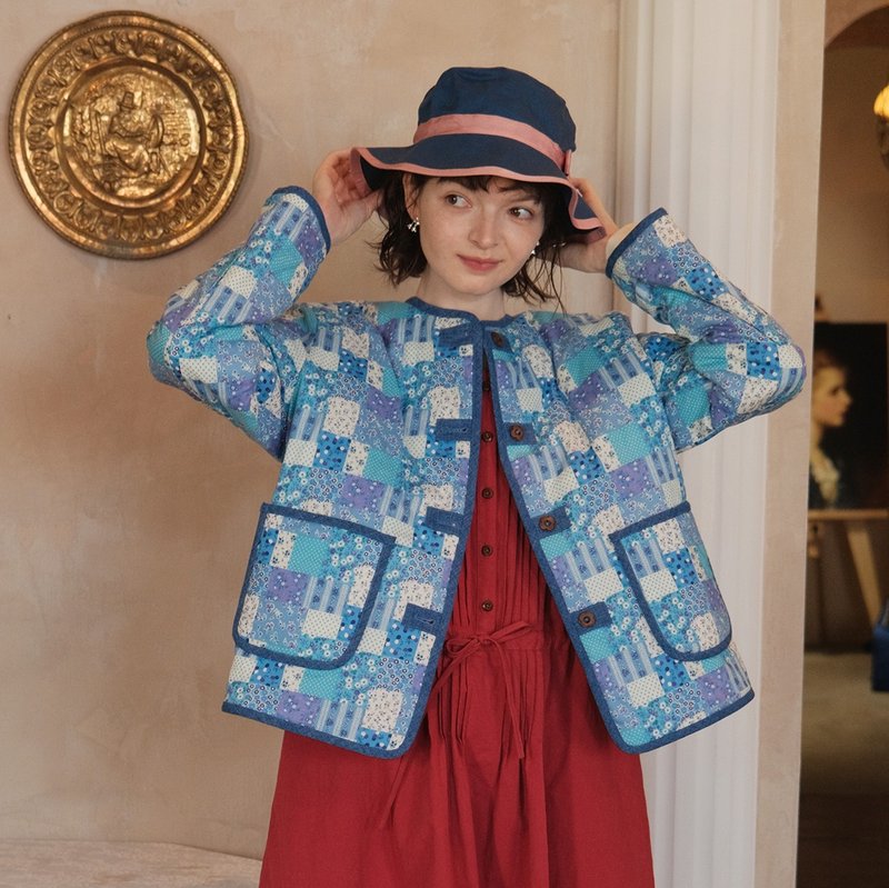 MintCheese 日产季节限定童趣感蓝色系拼布碎花 薄棉服 - 女装休闲/机能外套 - 棉．麻 多色