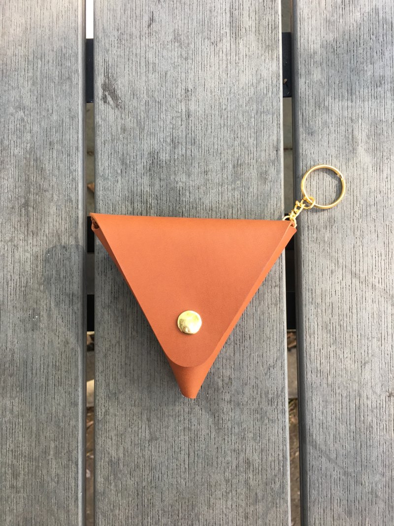 纯手工制作 / 经典植鞣三角零钱包 / 焦糖色 - 零钱包 - 真皮 咖啡色