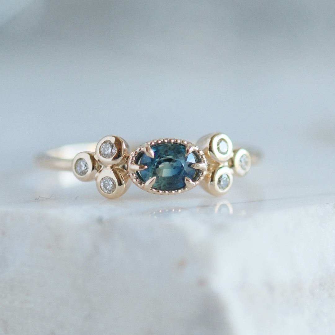 Bicolor sapphire ring / K10YG [one point only] - 戒指 - 宝石 蓝色