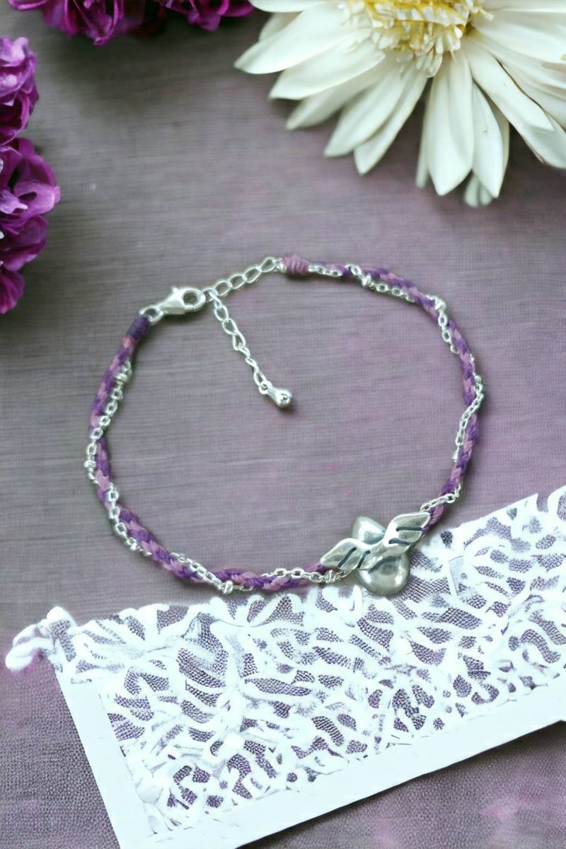 天使蛋 925纯银蜡线编织 幸运绳订制 - 手链/手环 - 纯银 黑色