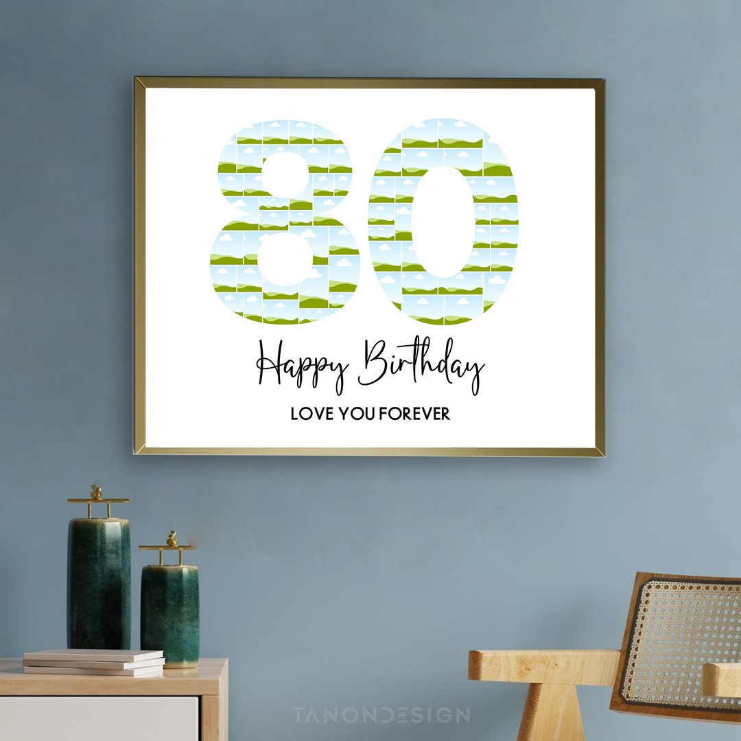 Number Photo collage Editable Canva Template, Anniversary Gift, Birthday Gift - 图文模板设计 - 其他材质 