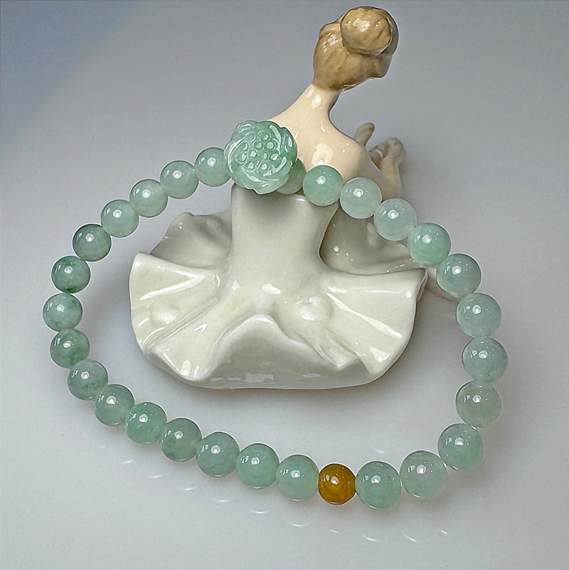 F44 冰糯种 晴水飘绿花 莲蓬配黄翡 天然 翡翠 A货 缅甸玉 手串 - 项链 - 玉石 绿色