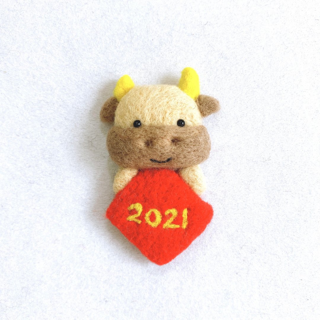 2021金牛年 羊毛毡磁铁/别针/发夹 - 冰箱贴/磁贴 - 羊毛 红色