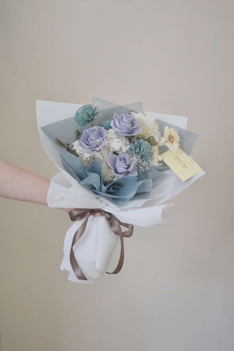 /七夕情人节花束蓝色/仪式感 生日 永生花 求婚 登记 玫瑰 - 干燥花/捧花 - 植物．花 蓝色