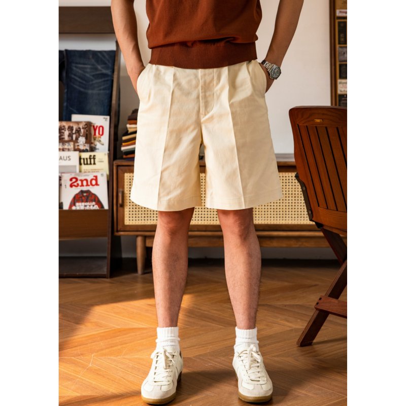 百慕达短裤 中腰宽松 未预缩处理 商务休闲 两色 Bermuda Shorts - 男士短裤 - 棉．麻 白色