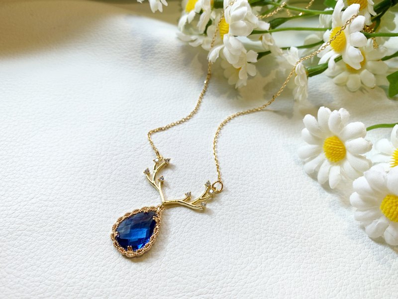 鹿角镶崁锆石+透明水滴造型锆石短项链_锁骨项链_长项链 - 锁骨链 - 水晶 多色