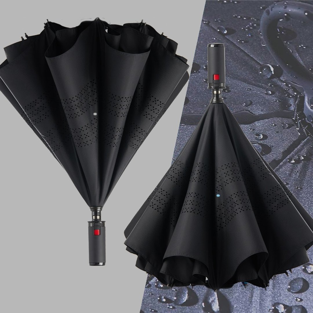 美而耐【反向伞-黑面黑底】一秒收 内聚雨水 抗风防泼 大伞面雨伞 - 雨伞/雨衣 - 防水材质 黑色