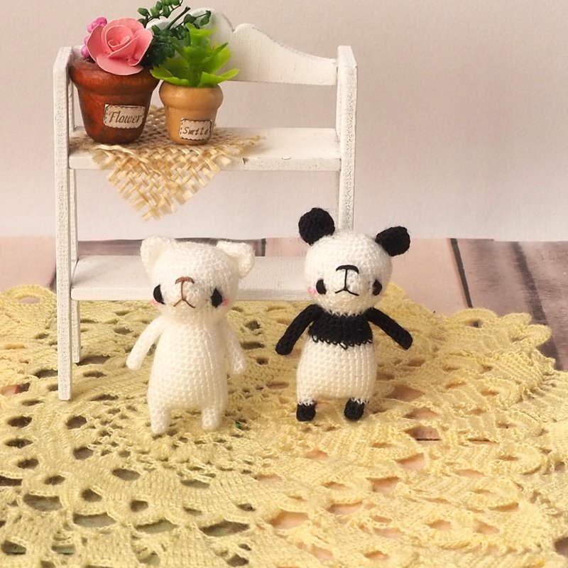 【按订单生产】超微型猫/熊猫 amigurumi - 玩偶/公仔 - 聚酯纤维 白色