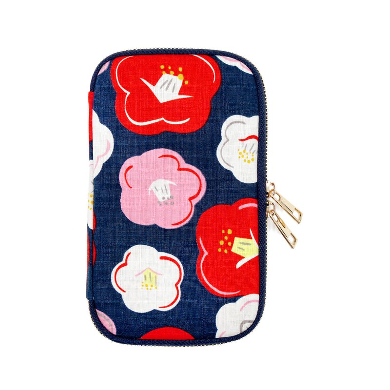 拉链护照包 / 手机钱包 / 旅行护照夹 - 和风冬日桩花(蓝) - 护照夹/护照套 - 棉．麻 蓝色