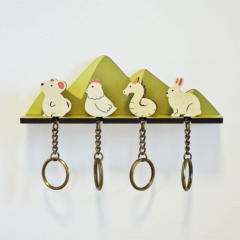 山里的小动物们 回家钥匙圈四入-十二生肖/壁饰/壁挂 - 钥匙链/钥匙包 - 木头 绿色