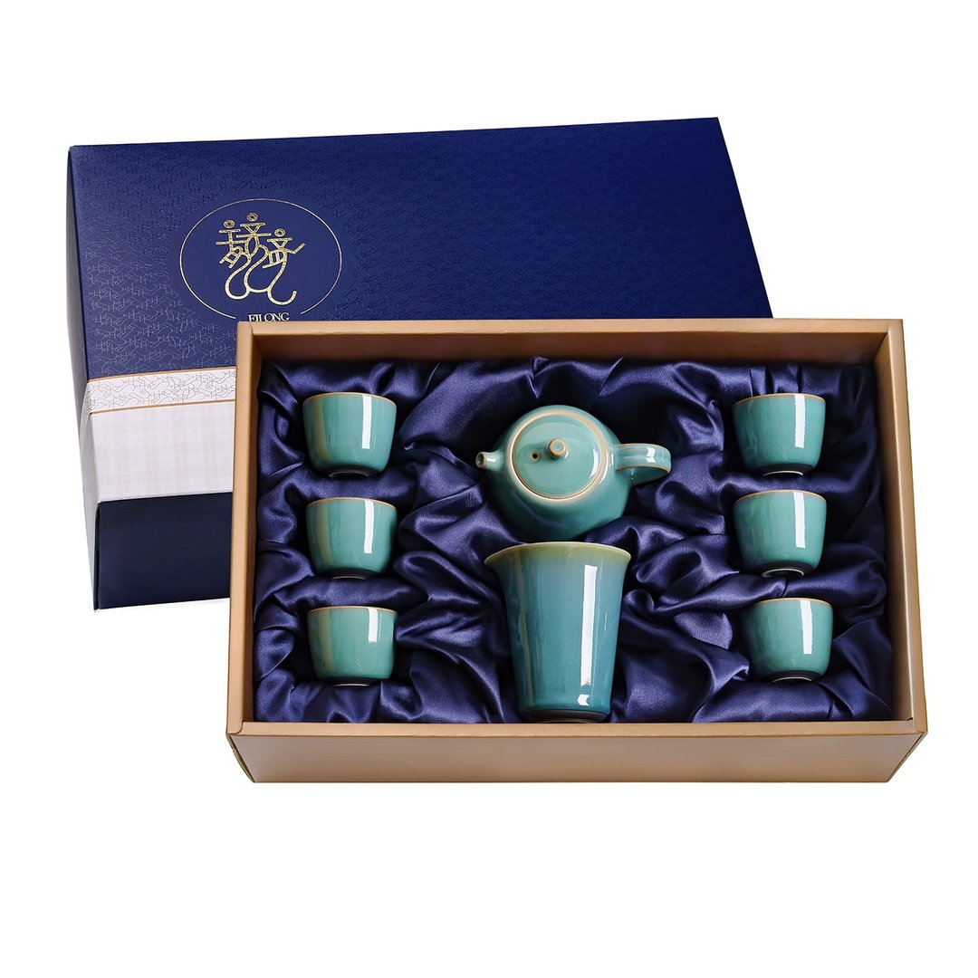 绿兔毫釉8入礼盒(壶+海+6杯) - 茶具/茶杯 - 陶 