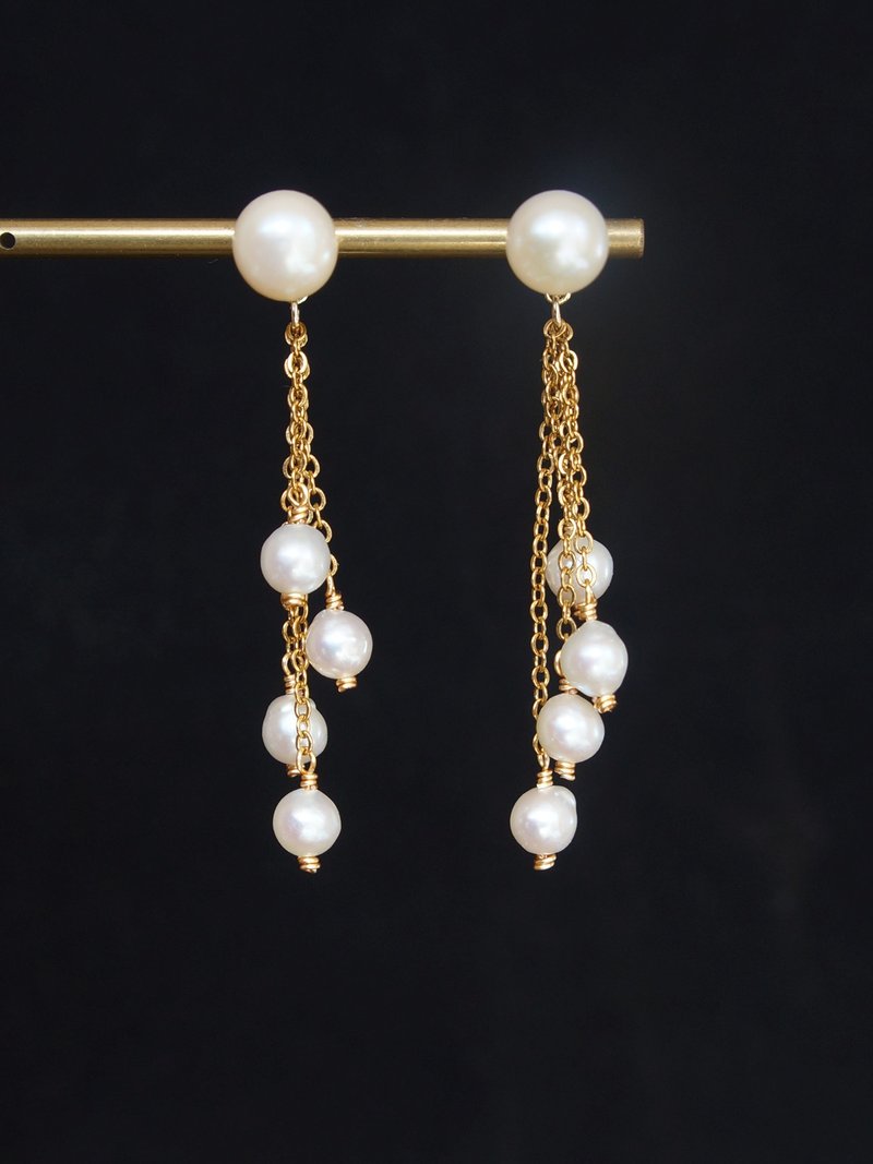 多种戴法珍珠流苏耳环 分体淡水珍珠耳钉 s925纯银百搭珍珠耳饰 - 耳环/耳夹 - 珍珠 金色