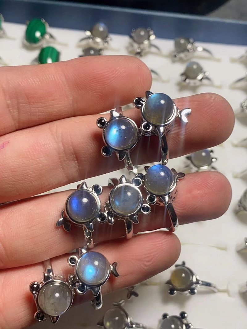 水晶戒指 (开口戒) - 拉长石 (Labradorite) - 戒指 - 水晶 透明