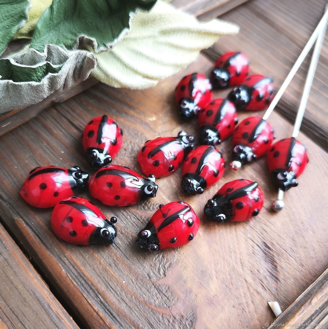 10 Ladybug Beads, 15x10mm Glass Lampwork Spacers Beads DIY Jewelry Making - 陶艺 - 玻璃 红色