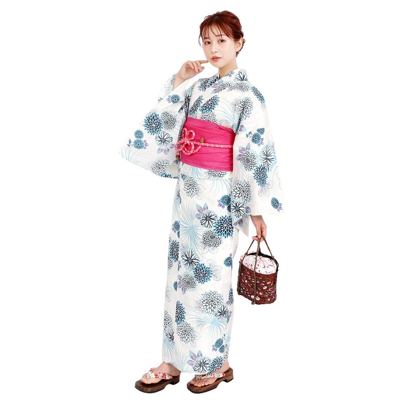 日本 和服 女性 梭织 浴衣 腰封 2件组 F Size x40-23b yukata - 其他 - 棉．麻 蓝色