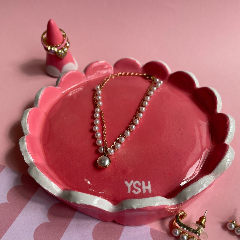 粉红波浪饰品收纳盘套组 - 摆饰 - 粘土 粉红色