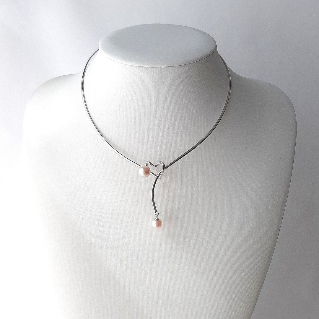 银制 爱心造型 颈链 Akoya珍珠 珍珠项链 日本珍珠 pearl necklace 珍珠项链 珍珠项链 진주목걸이 - 颈链 - 珍珠 