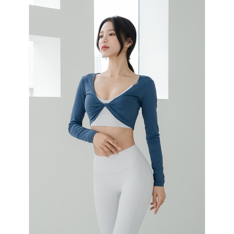 【GRANDELINE】前扭结长袖短版罩衫 - Whale Blue - LT678 - 女装运动衣 - 聚酯纤维 蓝色