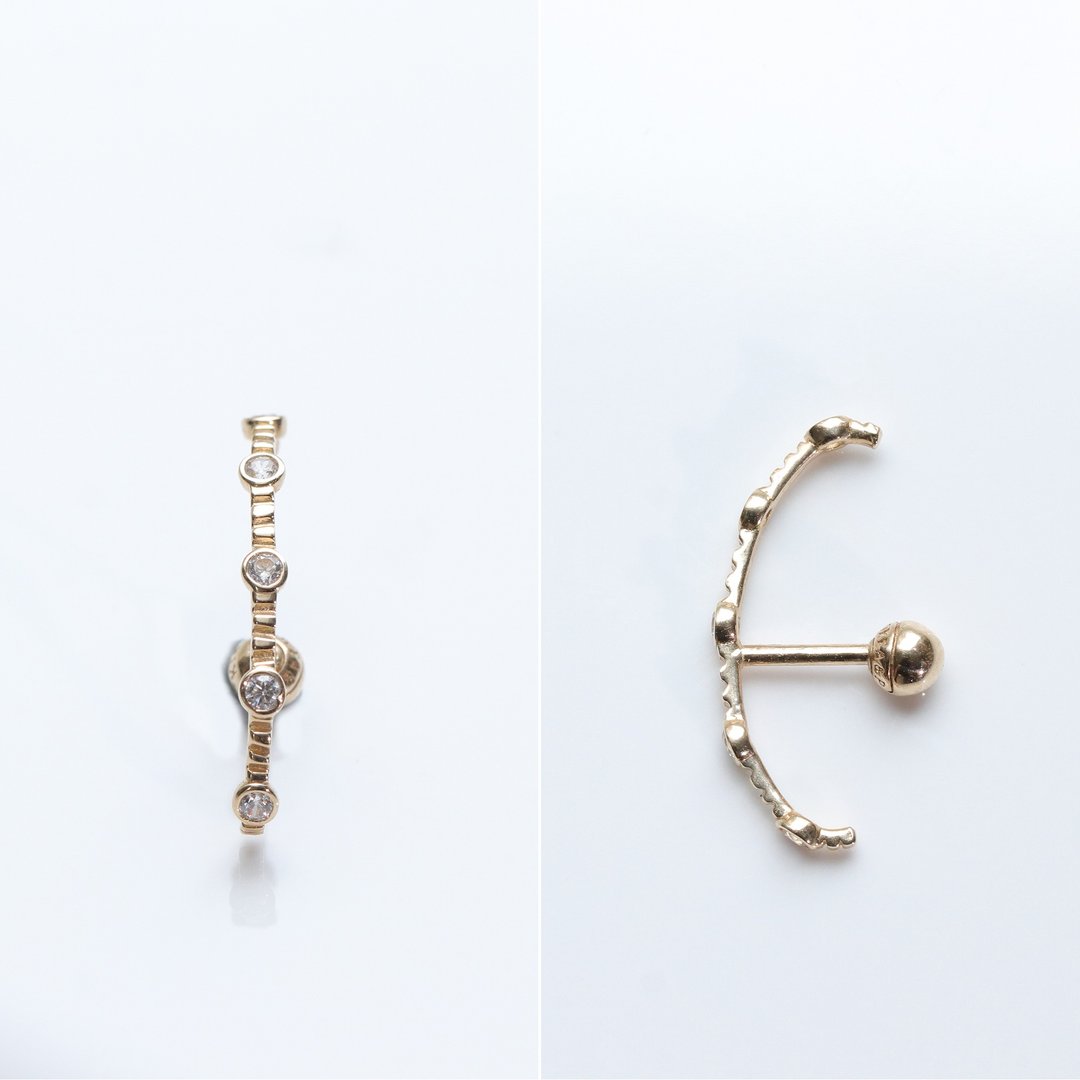 14K C型钻锁珠耳环(单个)耳骨 耳窝 不退色 - 耳环/耳夹 - 贵金属 金色