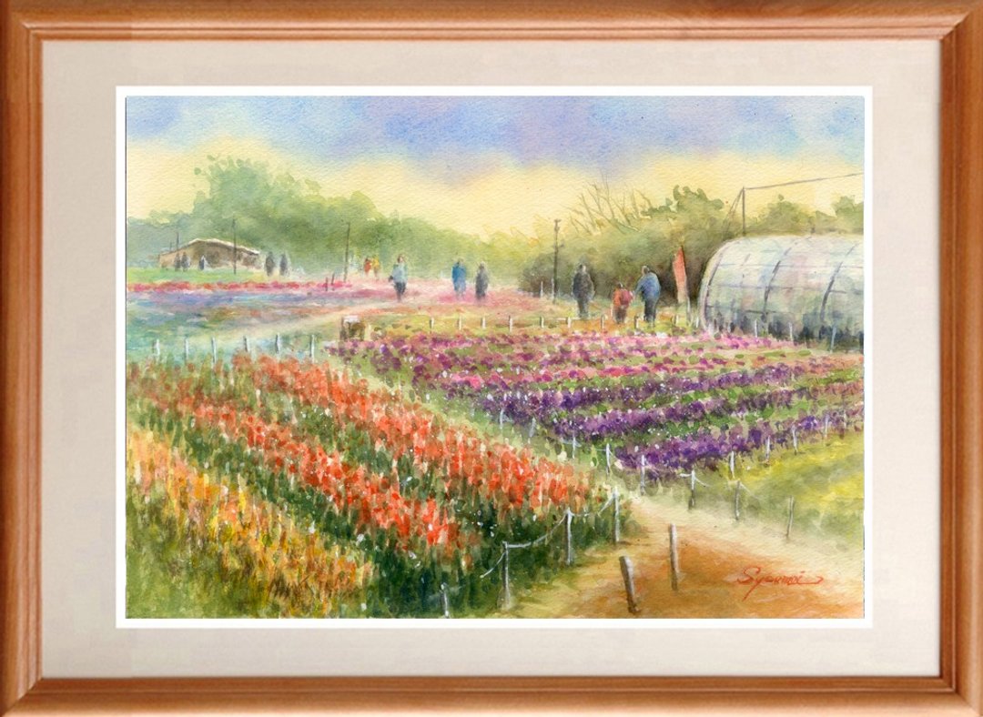 Watercolor drawing Original flower garden 3 - 海报/装饰画/版画 - 纸 橘色