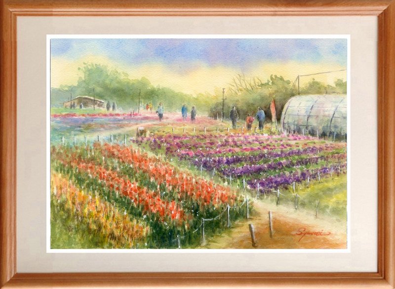 Watercolor drawing Original flower garden 3 - 海报/装饰画/版画 - 纸 橘色