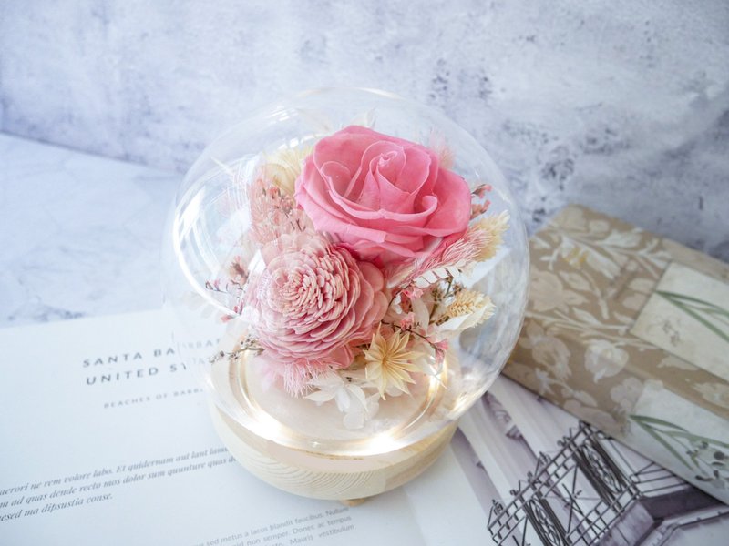 不凋花玻璃罩夜灯【粉桃甜心】毕业礼物/生日/纪念日/永生花/七夕 - 摆饰 - 植物．花 粉红色