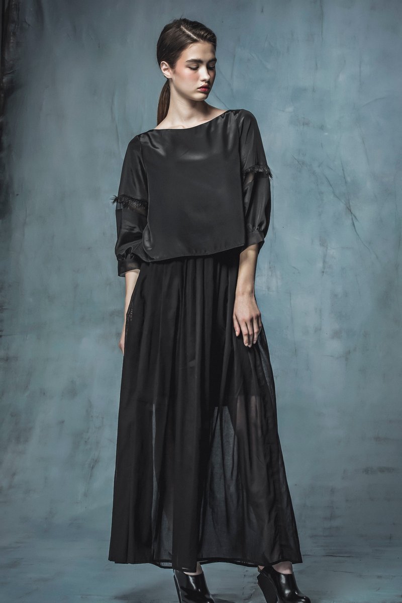 YUWEN 黑色长裙 - 裙子 - 棉．麻 黑色