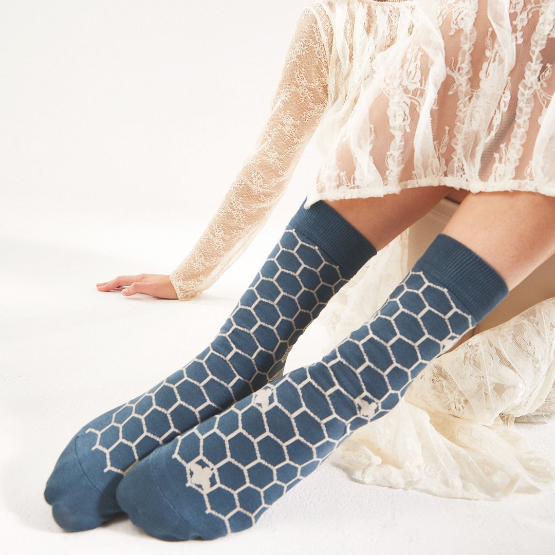 cloud_bee / socks  / asymmetry - 袜子 - 棉．麻 蓝色