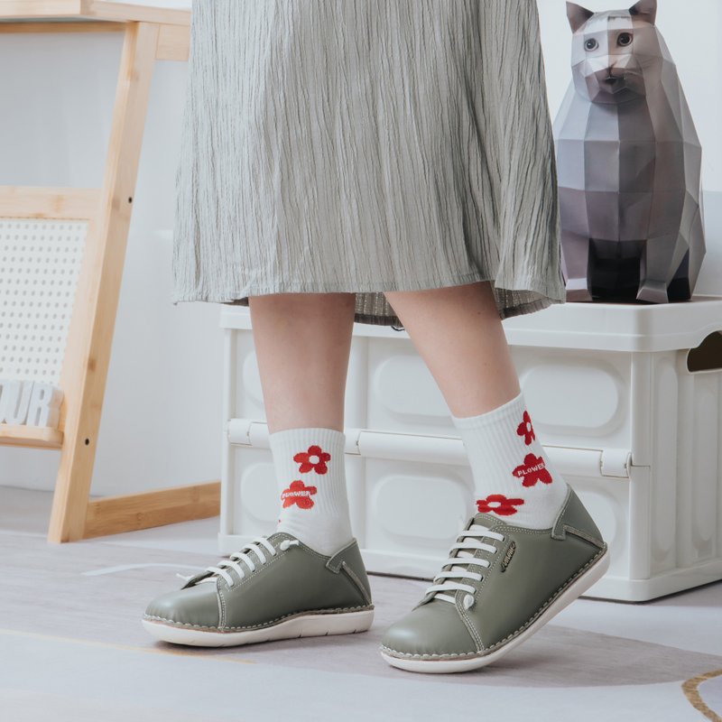 【宽脚友善】MIT舒适手工馒头鞋。真皮。苔藓绿2928 - 女款休闲鞋 - 真皮 绿色