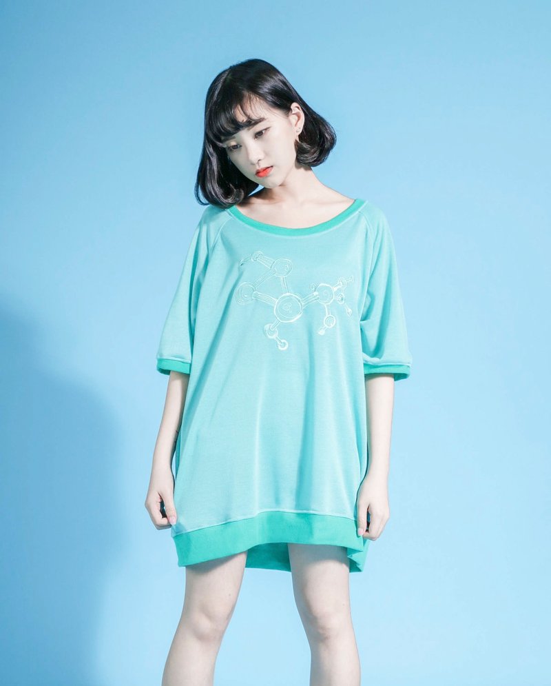 Molecular 分子刺绣宽松卫衣_6SF006_马卡绿 - 女装上衣 - 棉．麻 绿色