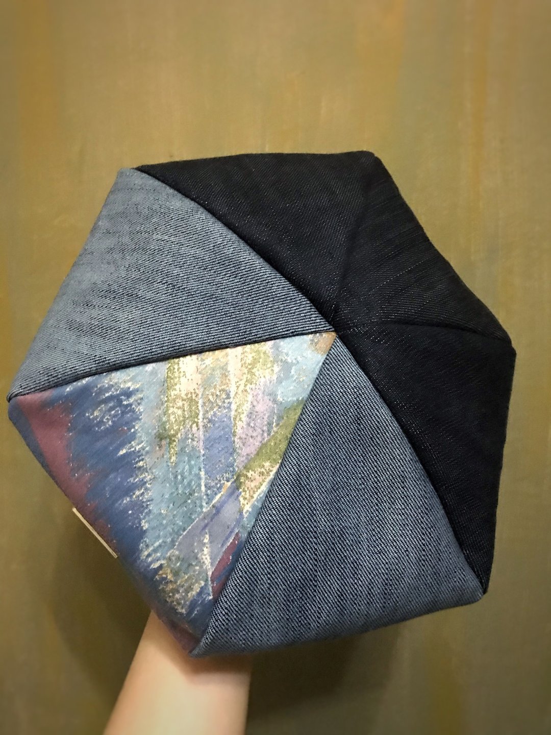 Beret 贝壳雷帽 | 画家帽 | 六边剪裁 | 浅深牛仔布配英国印花布 - 帽子 - 棉 蓝色