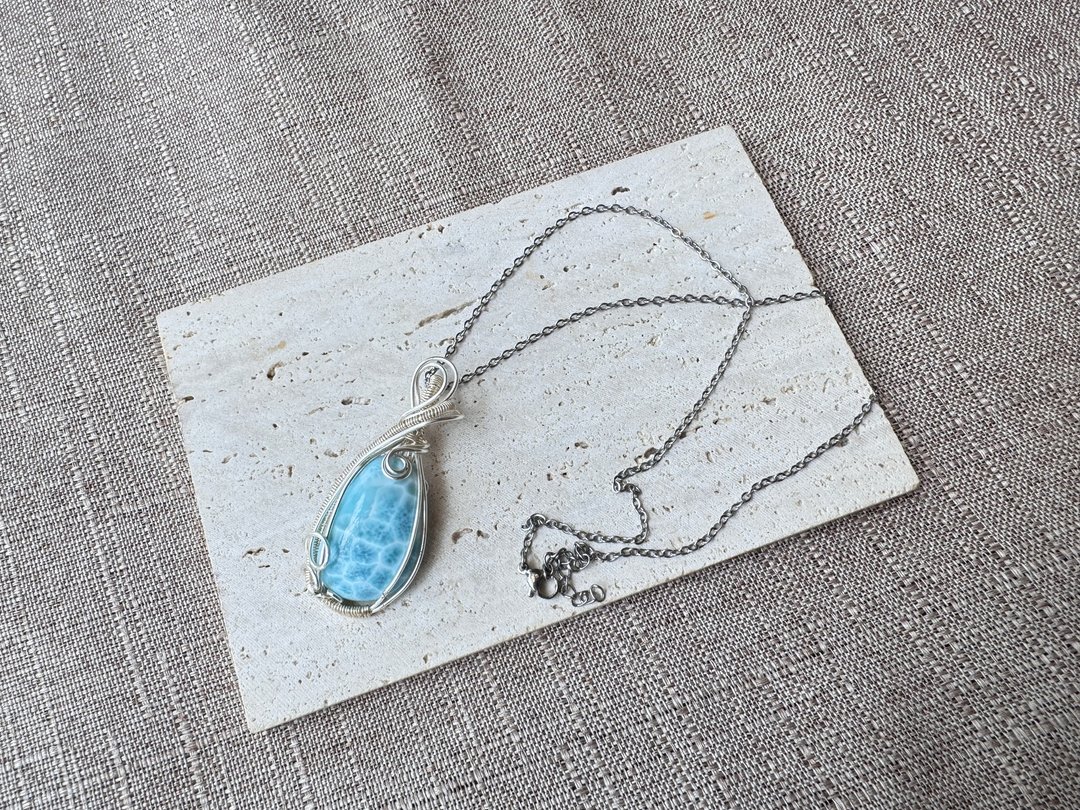 wire wrapping 海纹石 铜线 绕线 吊堕 - 项链 - 铜/黄铜 蓝色