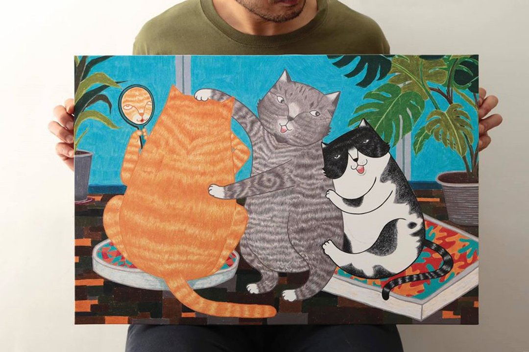 悄悄走进你心里 ( 猫咪爱漂亮 ) _数位微喷 / 复制画 - 海报/装饰画/版画 - 木头 多色