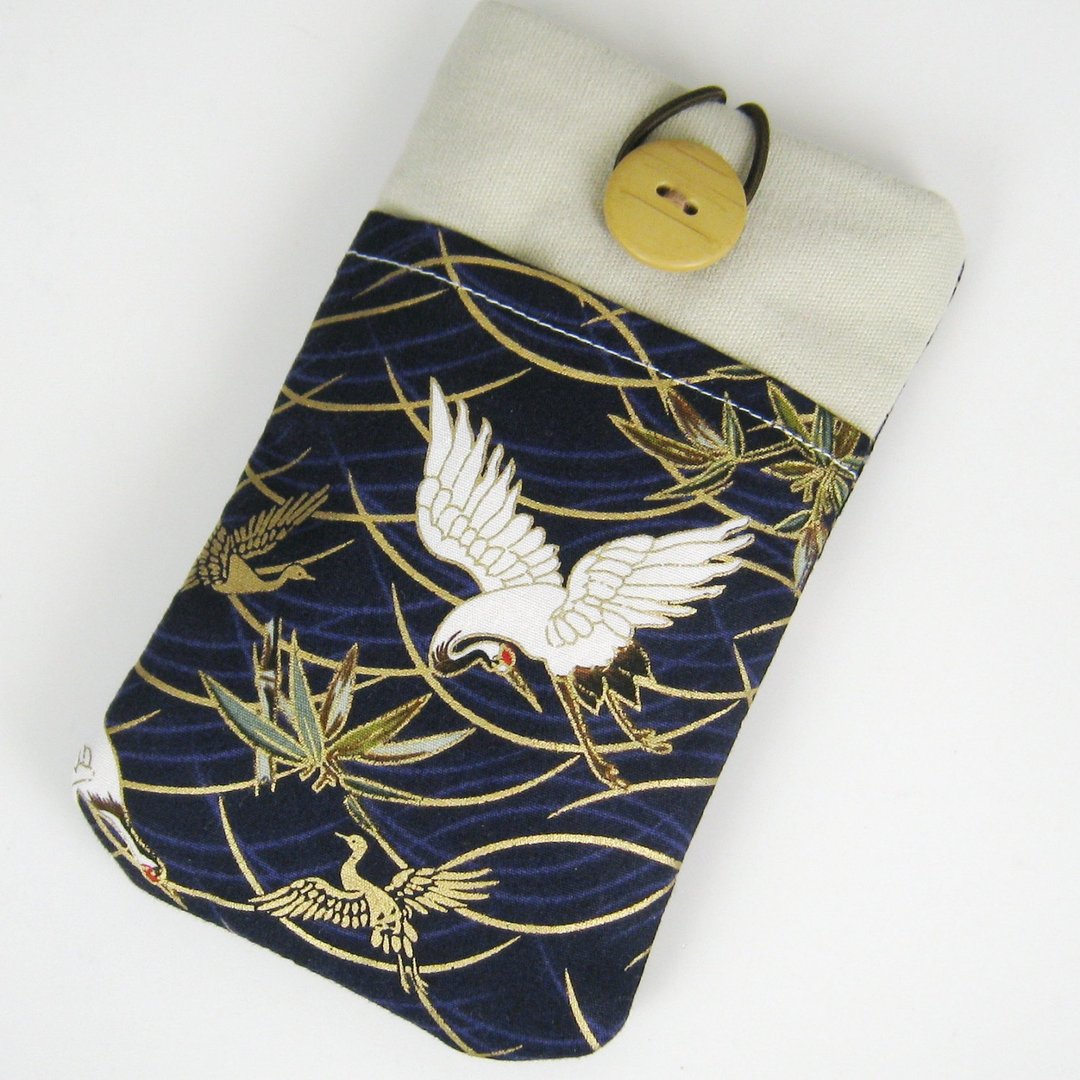 定制化电话包 手机袋 手机保护布套例如 iPhone Samsung (仙鹤 ) - 手机壳/手机套 - 棉 蓝色