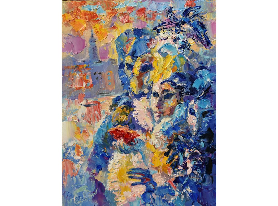 Venice Italy Masquerade Painting 油畫原作 Original Painting Portrait Woman Artwork - 海报/装饰画/版画 - 木头 多色