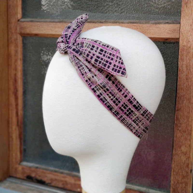 小牛村 手工发饰 铝线发带 轻薄百搭 简约格纹【黑紫错格】 - 发饰 - 棉．麻 紫色