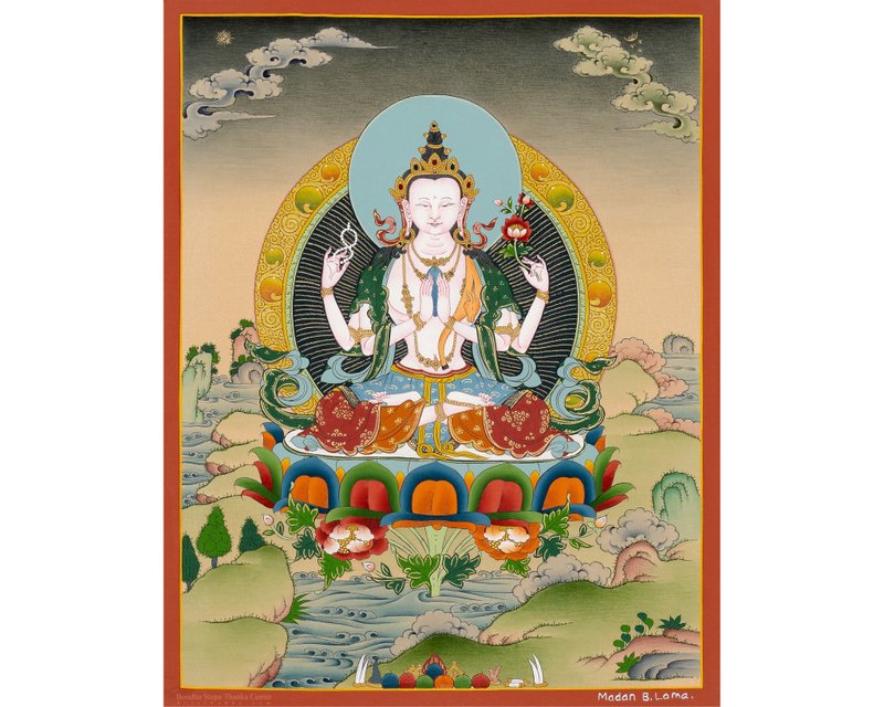 传统佛教观音唐卡 - 慈悲与普世爱 - 墙贴/壁贴 - 其他材质 多色