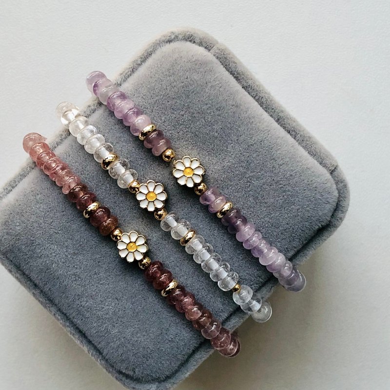 ITS-B301【HANA・幸福・小花花】紫玉/草莓晶/白水晶手作宝石手环 - 手链/手环 - 宝石 金色